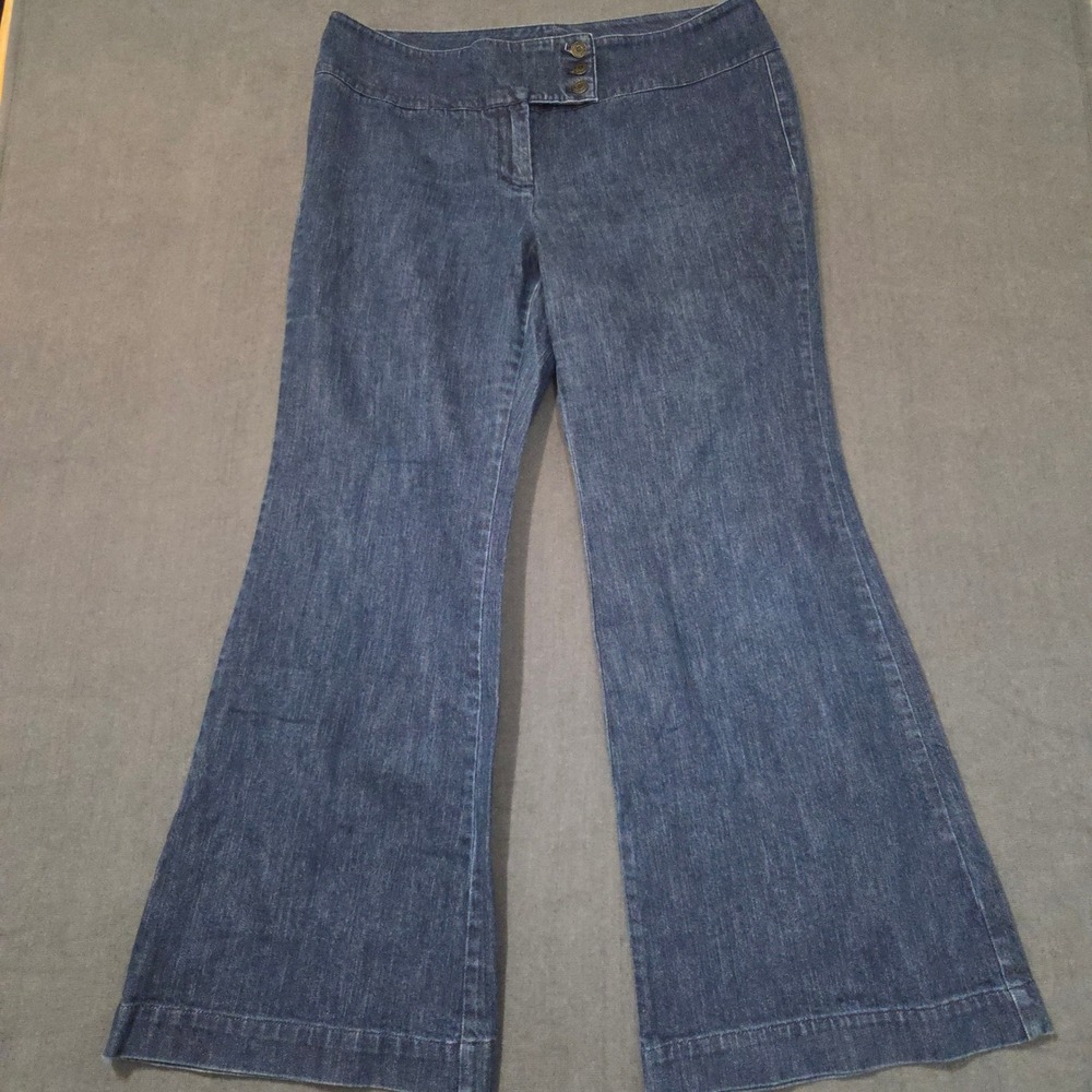New‎ York & Company Battery Park Trouser Women 16 Blue Wide Leg Denim Jeans